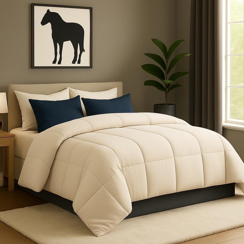Bright Décor King Size Ivory Comforter Blanket | 300 GSM Quilt Blanket Rajai for Winter | Warm Down Alternative Duvet Insert with Corner Ties | Soft, Lightweight & Machine Washable Bedding Comforter - Image 1
