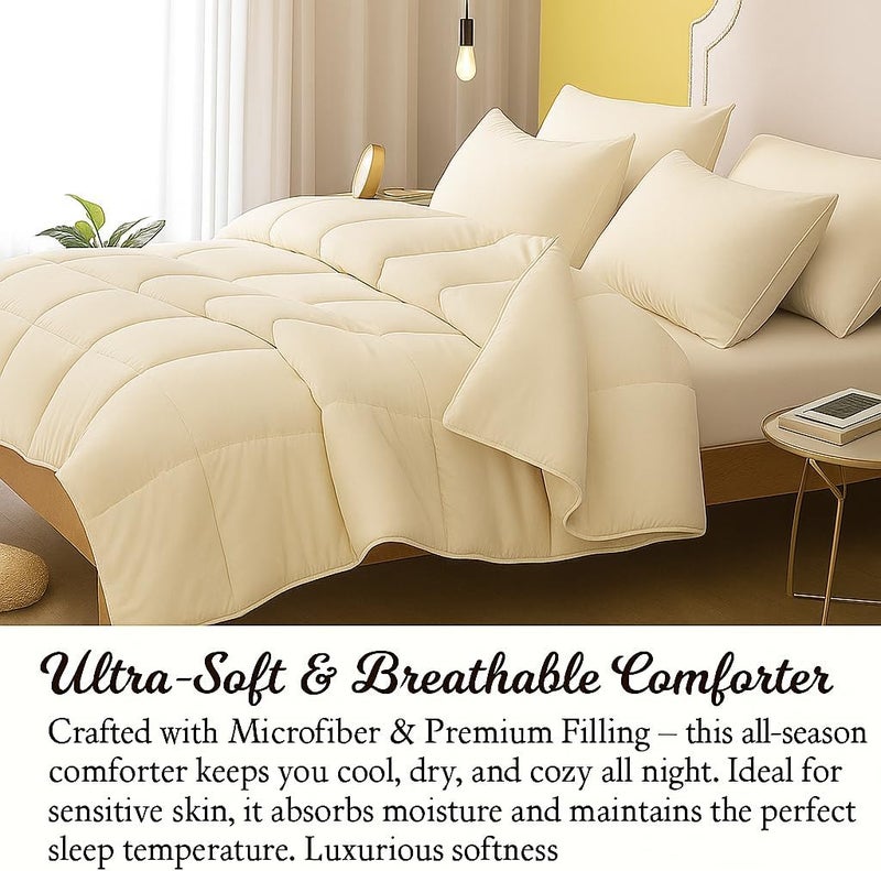 Bright Décor King Size Ivory Comforter Blanket | 300 GSM Quilt Blanket Rajai for Winter | Warm Down Alternative Duvet Insert with Corner Ties | Soft, Lightweight & Machine Washable Bedding Comforter - Image 4