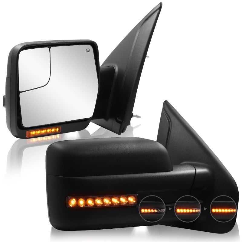 Towing Mirror for Ford F150 Replacement fit for 20042014 Ford F150 Pickup Truck with Power Adjusted Glass Heated LED Turn Signal Light Puddle Lamp Tow Mirror Pair