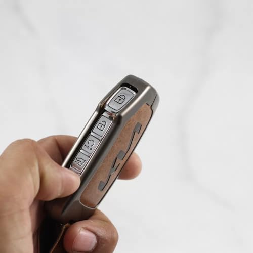 Carloginn Metal Leather Car Key Cover Fit for New Kia Seltos 2023 Facelift | Carens X Line | Sonet Facelift - 4 Button Smart Key (TAN), Brown - Image 2