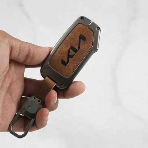 Carloginn Metal Leather Car Key Cover Fit for New Kia Seltos 2023 Facelift | Carens X Line | Sonet Facelift - 4 Button Smart Key (TAN), Brown - Image 5