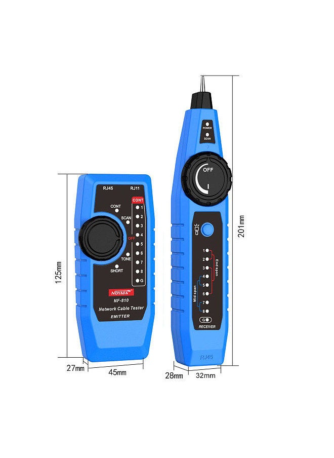 NOYAFA - NOYAFA NF-810 Network Cable Tester Kit for RJ11 RJ45 CAT5 CAT6 LAN Cable Multi Function Wire Tracker Wiremap PoE TEL Testing Line Finder with LED Light Earphone Tool Bag - Image 1