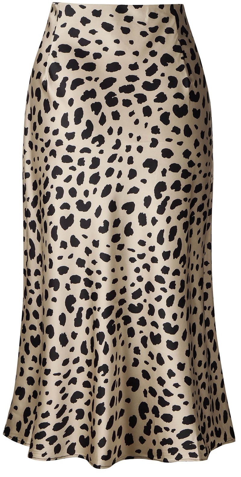 Keasmto Leopard Skirt for Women Midi Length High Waist Silk Satin Elasticized Cheetah Skirts S - Image 2