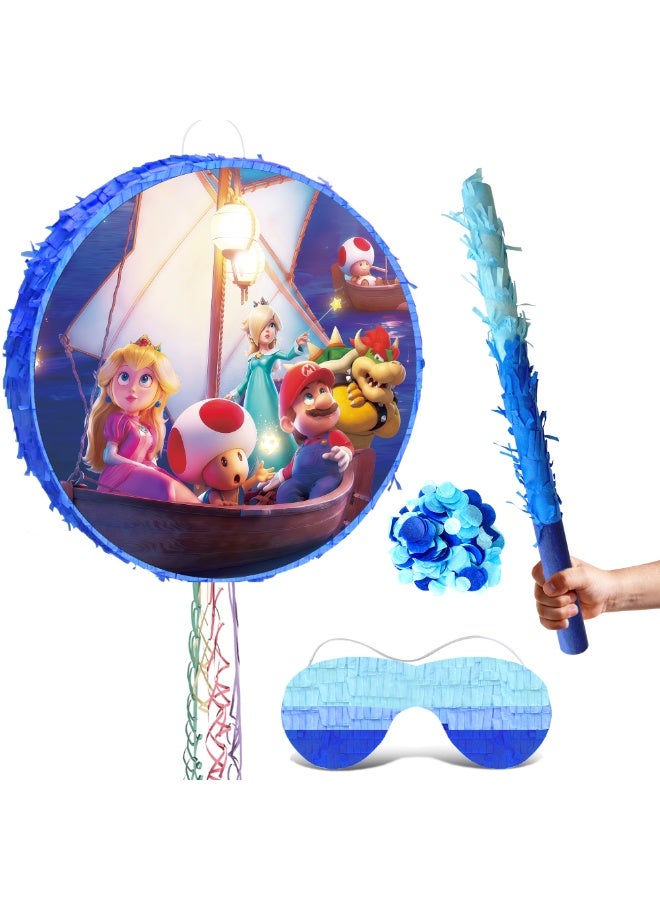 FRUITFUL PARTY Super Mario Round Pinata, Mario Party Pinata Bundle - Large Power-Up Star Pinata, Mushroom Kingdom Party Game Decorations Party Stick etc Mario Pinata Birthday Party Supplies - Image 1