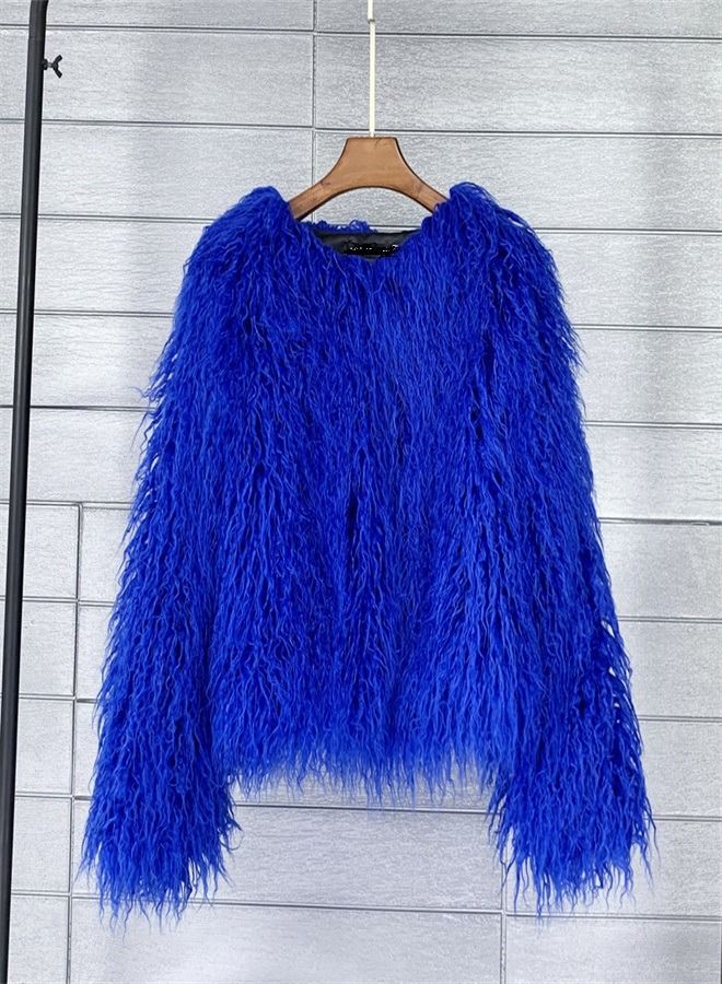Loquat Women's Clothing Korean Version Solid Color Short Coat Royal Blue  - Image 1