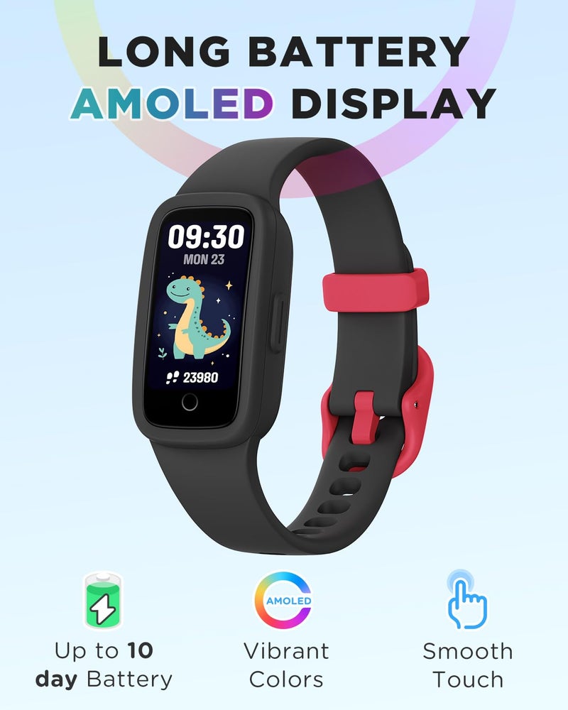 BIGGERFIVE Vigor 3 Kids Fitness Tracker Watch, AMOLED Screen, No App No Phone Needed, 3ATM Waterproof, Heart Rate and Sleep Monitor, Pedometer Watch, Sports Step Counter for Boys Girls Ages 5-15,Black - Image 2