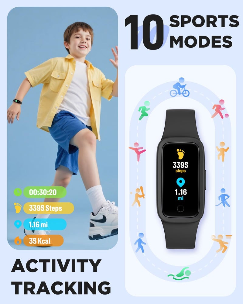 BIGGERFIVE Vigor 3 Kids Fitness Tracker Watch, AMOLED Screen, No App No Phone Needed, 3ATM Waterproof, Heart Rate and Sleep Monitor, Pedometer Watch, Sports Step Counter for Boys Girls Ages 5-15,Black - Image 4