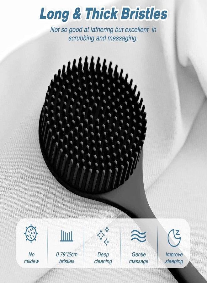 INOVERA (LABEL) 2-in-1 Long Handle Bathing Brushes for Men and Womens - Soft Silicone Back Bath Body Brush with Bristles (Black) - Image 4