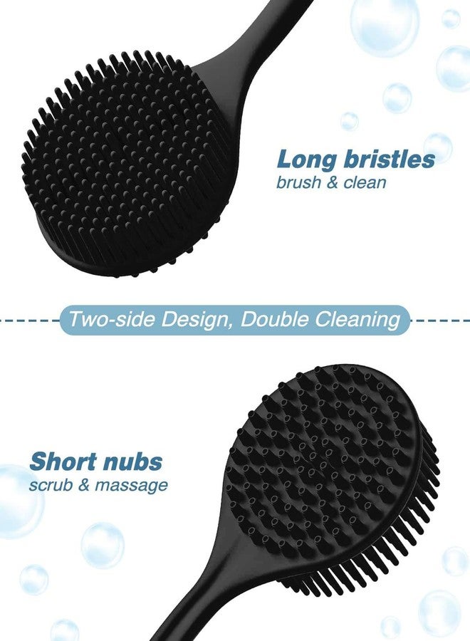 INOVERA (LABEL) 2-in-1 Long Handle Bathing Brushes for Men and Womens - Soft Silicone Back Bath Body Brush with Bristles (Black) - Image 3