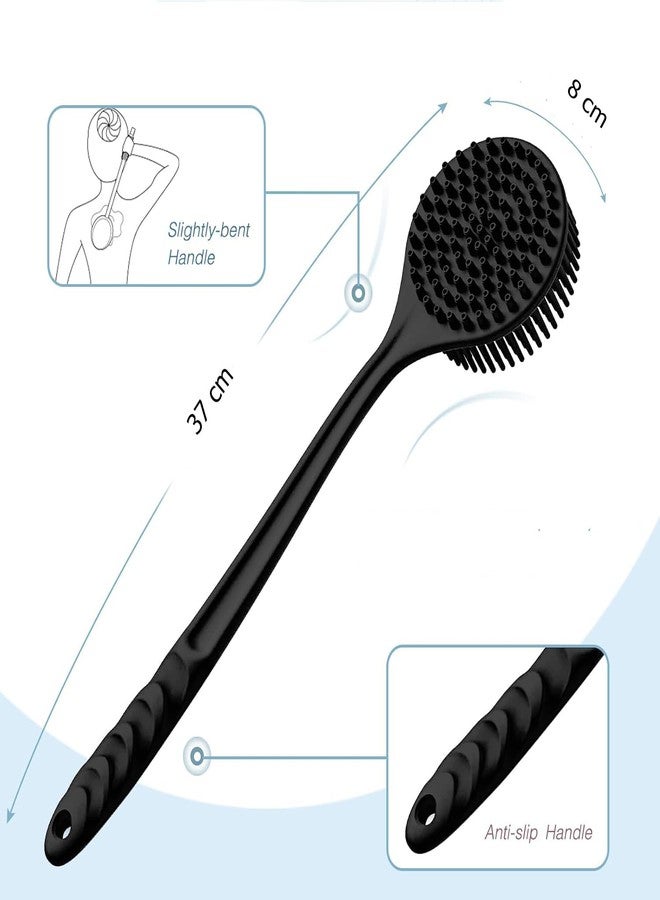 INOVERA (LABEL) 2-in-1 Long Handle Bathing Brushes for Men and Womens - Soft Silicone Back Bath Body Brush with Bristles (Black) - Image 2