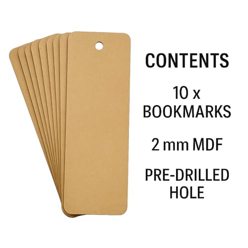 GENXTRA® DIY MDF Bookmarks – Set of 10, 5 x 1.5 Inch, 2mm Thick with Pre-Drilled Hole – Blank Wooden Bookmarks for Craft, Painting, Resin Art & Personalization - Image 2