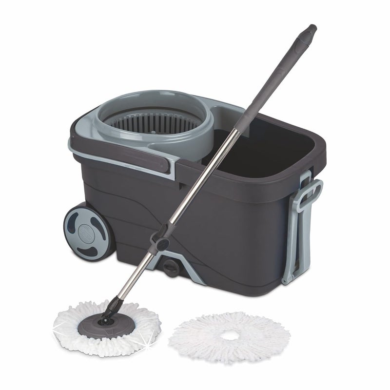 Flair Flair Insta Spin Mop Bucket (15L) - 360° Cleaning, Extra Large Wheels, Includes 2 Microfiber Refills - Gray - Image 1