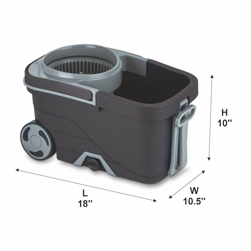 Flair Flair Insta Spin Mop Bucket (15L) - 360° Cleaning, Extra Large Wheels, Includes 2 Microfiber Refills - Gray - Image 5