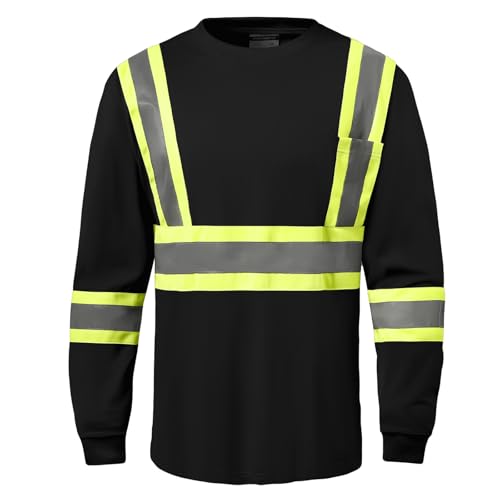DPSAFETY High Visibility Shirts Quick Dry Safety T Shirts with Reflective Strips and Pocket Short Sleeve Mesh Hi Vis Construction Work Class 2 Shirt for Men/Women Black Bottom Lime,XL - Image 1