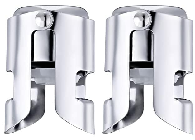 ERZA Champagne/Wine Sealer Stopper, Stainless Steel Sparkling Wine Bottle Plug Sealer with a Longer Sealing Plug, No Sharp EdgeNo Sharp Edge, No Leaks, No Spills, Fizz Saver, Random Color, Pack of 2 - Image 1