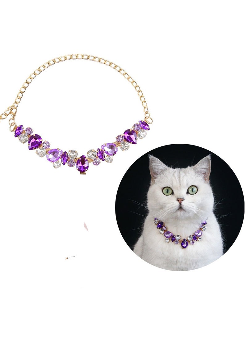 Purple Pet Jewelry Necklace Collar with Crystal Gemstone Fashion Diamond Necklace For Cat and small Dogs Adjustable Pet Collar for Wedding and Party - Image 1