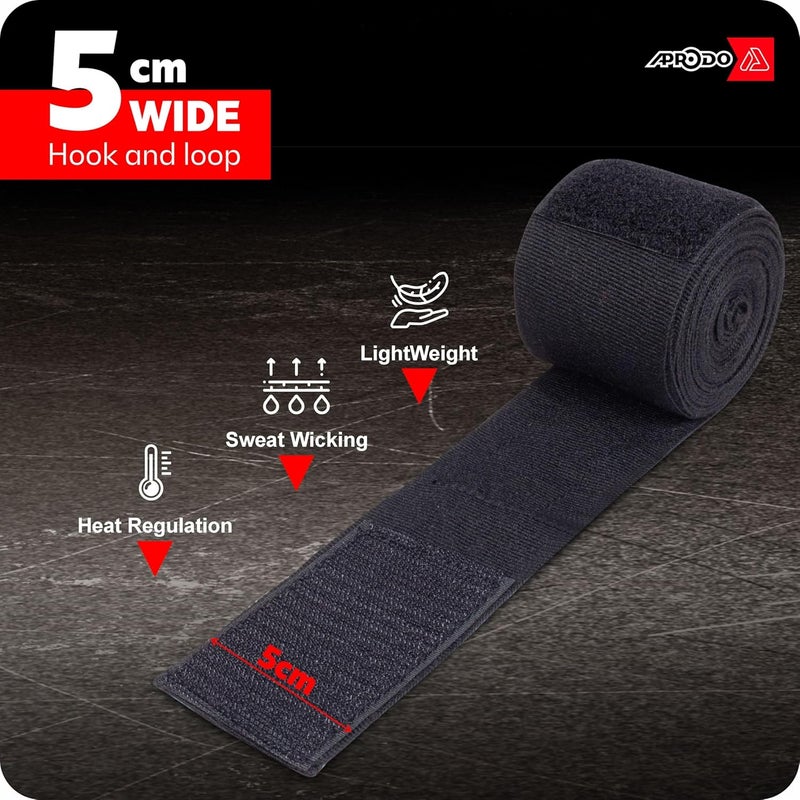 Aprodo Boxing Hand Wraps Perfect Spandex Elastic Stretch for Men & Women (Black, (120") 3.0m) - Image 5