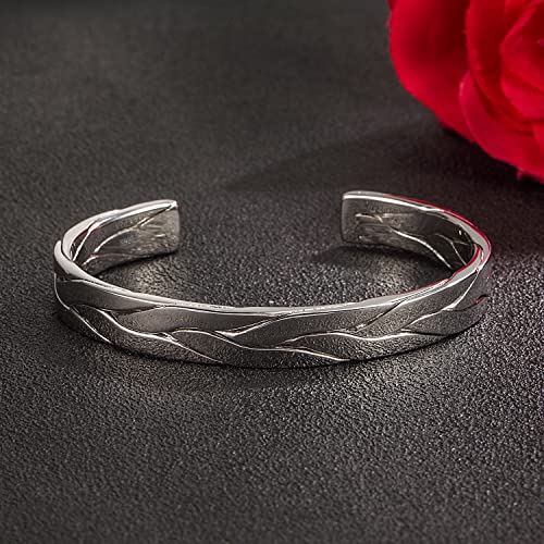 H&Beautimer 925 Sterling Silver Bracelet 7.8-9.3MM Pattern Bracelet For Women Men-Party Charm Jewelry Gift-Unisex Original Silver Open Bangle Free Adjustment (Width 9.3MM, Free Adjustment) - Image 5