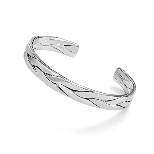 H&Beautimer 925 Sterling Silver Bracelet 7.8-9.3MM Pattern Bracelet For Women Men-Party Charm Jewelry Gift-Unisex Original Silver Open Bangle Free Adjustment (Width 9.3MM, Free Adjustment) - Image 1