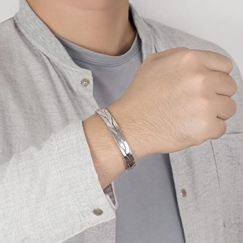 H&Beautimer 925 Sterling Silver Bracelet 7.8-9.3MM Pattern Bracelet For Women Men-Party Charm Jewelry Gift-Unisex Original Silver Open Bangle Free Adjustment (Width 9.3MM, Free Adjustment) - Image 4