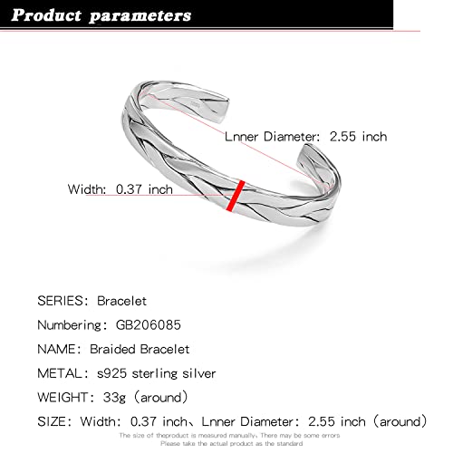 H&Beautimer 925 Sterling Silver Bracelet 7.8-9.3MM Pattern Bracelet For Women Men-Party Charm Jewelry Gift-Unisex Original Silver Open Bangle Free Adjustment (Width 9.3MM, Free Adjustment) - Image 2