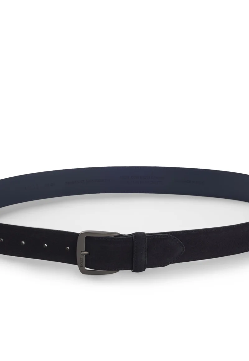 BOSS Dark Blue Italian-suede belt with gunmetal buckle for Men | Best Price UAE