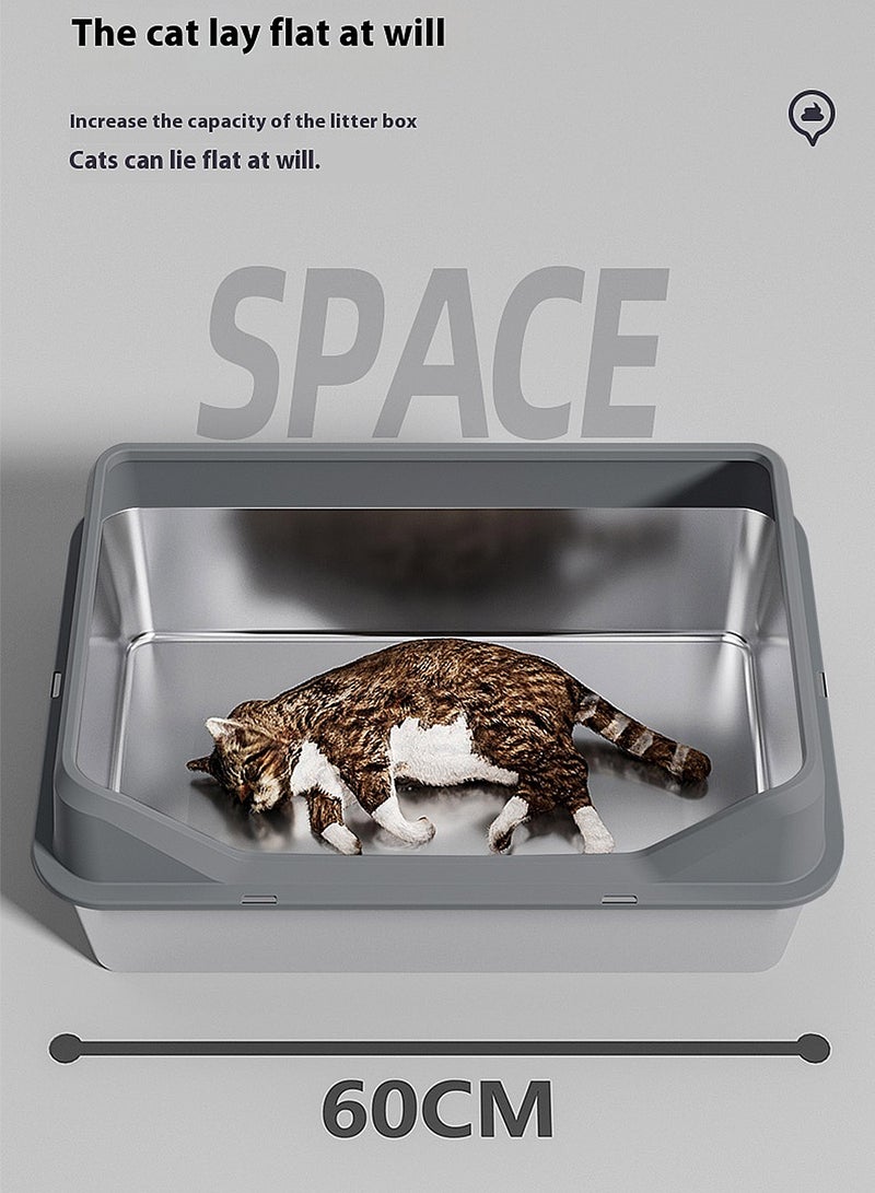 Kidle Stainless Steel Cat Litter Box Metal Litter Pan Tray with High Wall Semi-Closed Side Door Pet Litter Box - Image 3