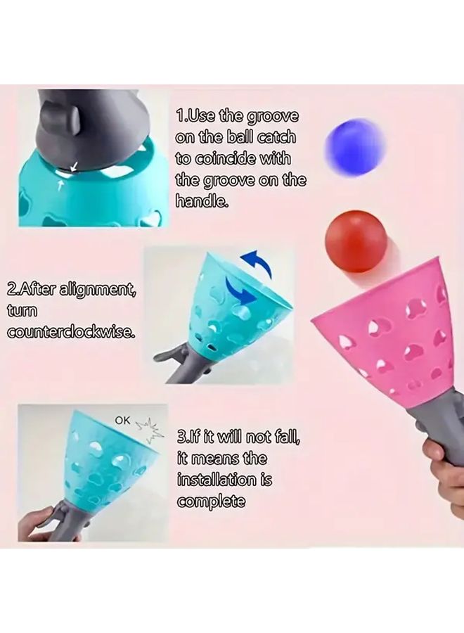 Launch And Catch Game Set With Blue Pink Handlebars 4 Balls Outdoor Indoor Toy Kids Ages 5 - Image 5