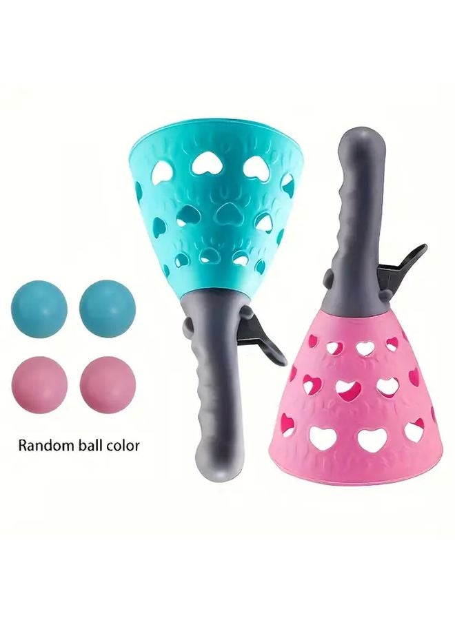 Launch And Catch Game Set With Blue Pink Handlebars 4 Balls Outdoor Indoor Toy Kids Ages 5 - Image 1