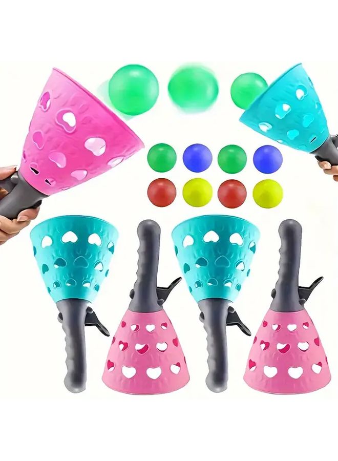 Launch And Catch Game Set With Blue Pink Handlebars 4 Balls Outdoor Indoor Toy Kids Ages 5 - Image 2