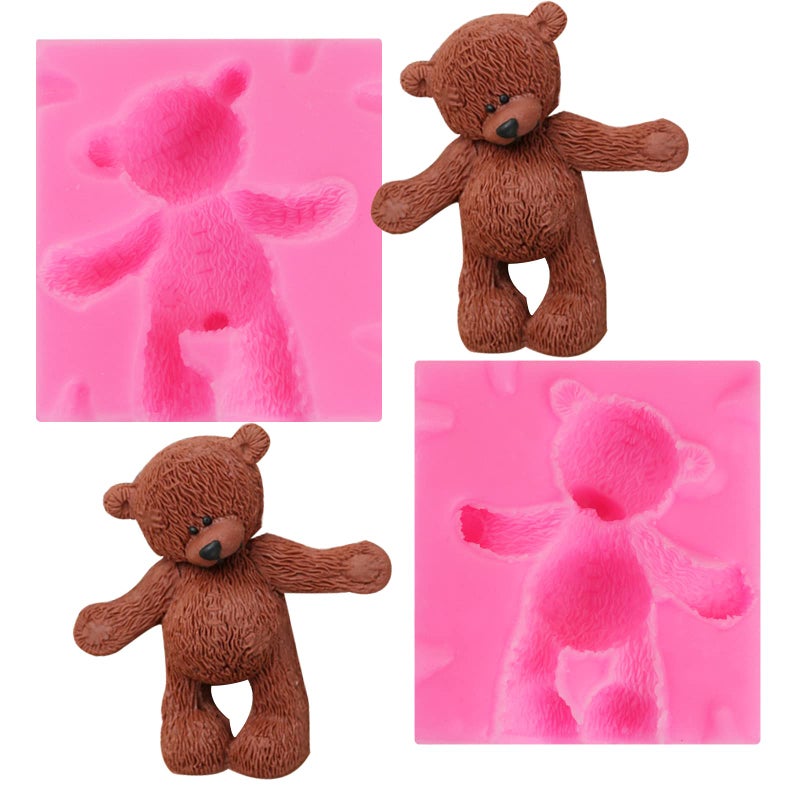 3D Teddy Bear Doll Silicone Fondant Mold Large Bear Chocolate Candy Gum Paste Silicone Mold Clay Soap Candle Mold for Cake Decorating Sugar Craft Polymer Clay