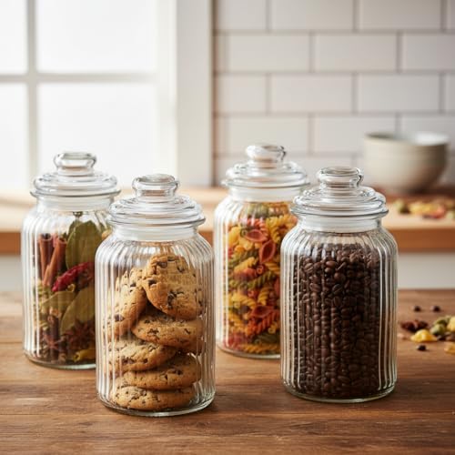 Ash  Roh Ash & Roh® 1500 ML Glass Storage Jars - Clear Glass Jars with Airtight Lids airtight glass Kitchen Jars for Canning, Fermenting (4 PACK) - Image 1