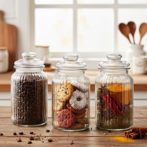 Ash  Roh Ash & Roh® 1500 ML Glass Storage Jars - Clear Glass Jars with Airtight Lids airtight glass Kitchen Jars for Canning, Fermenting (4 PACK) - Image 4