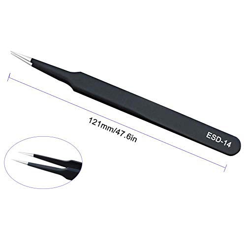SCOVEE ESD Anti static Precision Electronics Tweezers tools Kit,Non Magnetic Multi-standard Stainless Steel Tweezer Set for Electronics Jewelry-making Repairing,cell phone repair,2pack (ESD-14 and ESD-15) - Image 2