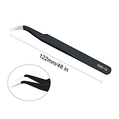 SCOVEE ESD Anti static Precision Electronics Tweezers tools Kit,Non Magnetic Multi-standard Stainless Steel Tweezer Set for Electronics Jewelry-making Repairing,cell phone repair,2pack (ESD-14 and ESD-15) - Image 3