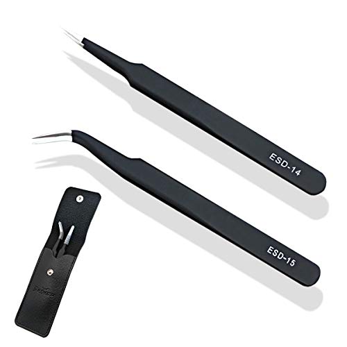 SCOVEE ESD Anti static Precision Electronics Tweezers tools Kit,Non Magnetic Multi-standard Stainless Steel Tweezer Set for Electronics Jewelry-making Repairing,cell phone repair,2pack (ESD-14 and ESD-15) - Image 1