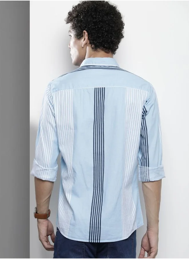 شركة المرآب الهندية Men Regular Fit Striped Full Sleeves Cutaway Collar Casual Shirt