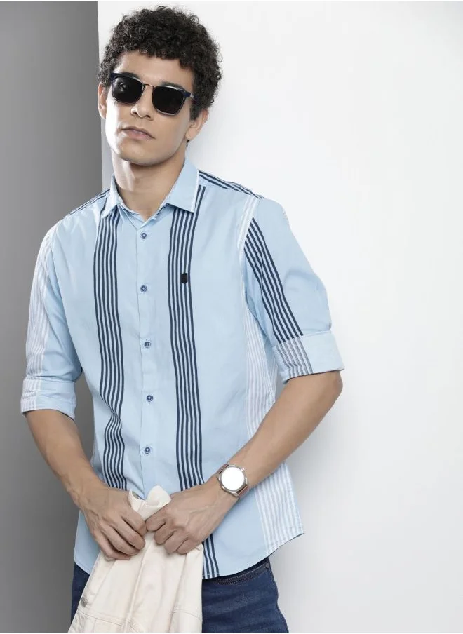 شركة المرآب الهندية Men Regular Fit Striped Full Sleeves Cutaway Collar Casual Shirt