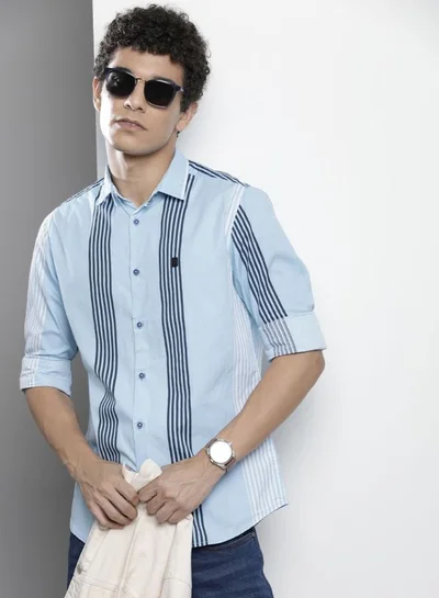 The Indian Garage Co Men Regular Fit Striped Full Sleeves Cutaway Collar Casual Shirt