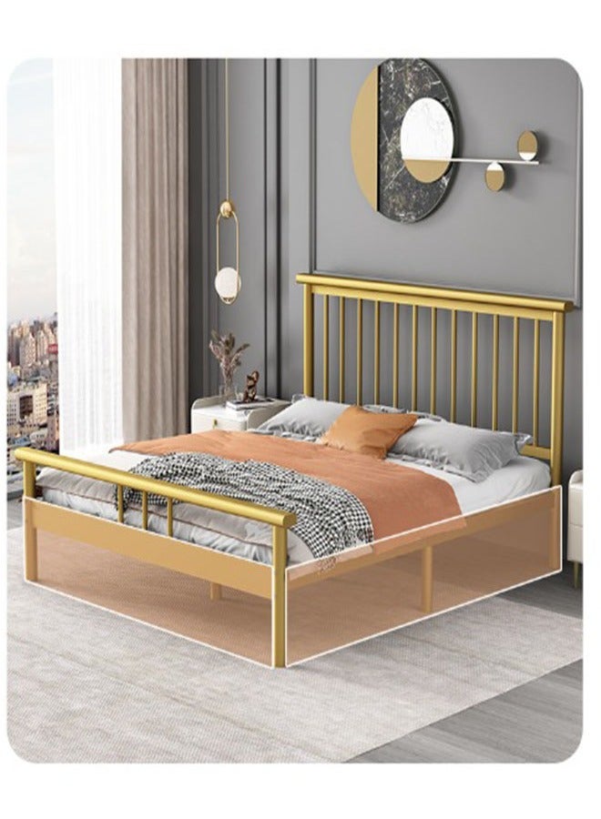 NKX Modern thick carbon steel ribbed frame bed with hollow rectangular headboard for bedroom  - Image 2