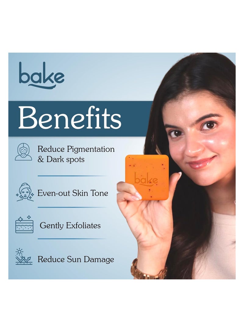 BAKE 2% Kojic Acid Scrub Treatment Soap (200 Gms) for Pigmentation, Dark Spots, Tan Removal, Brightens Underarms | With Alpha Arbutin, Lactic Acid & Niacinamide | Soap for Women & Men | 100g x 2 - Image 2