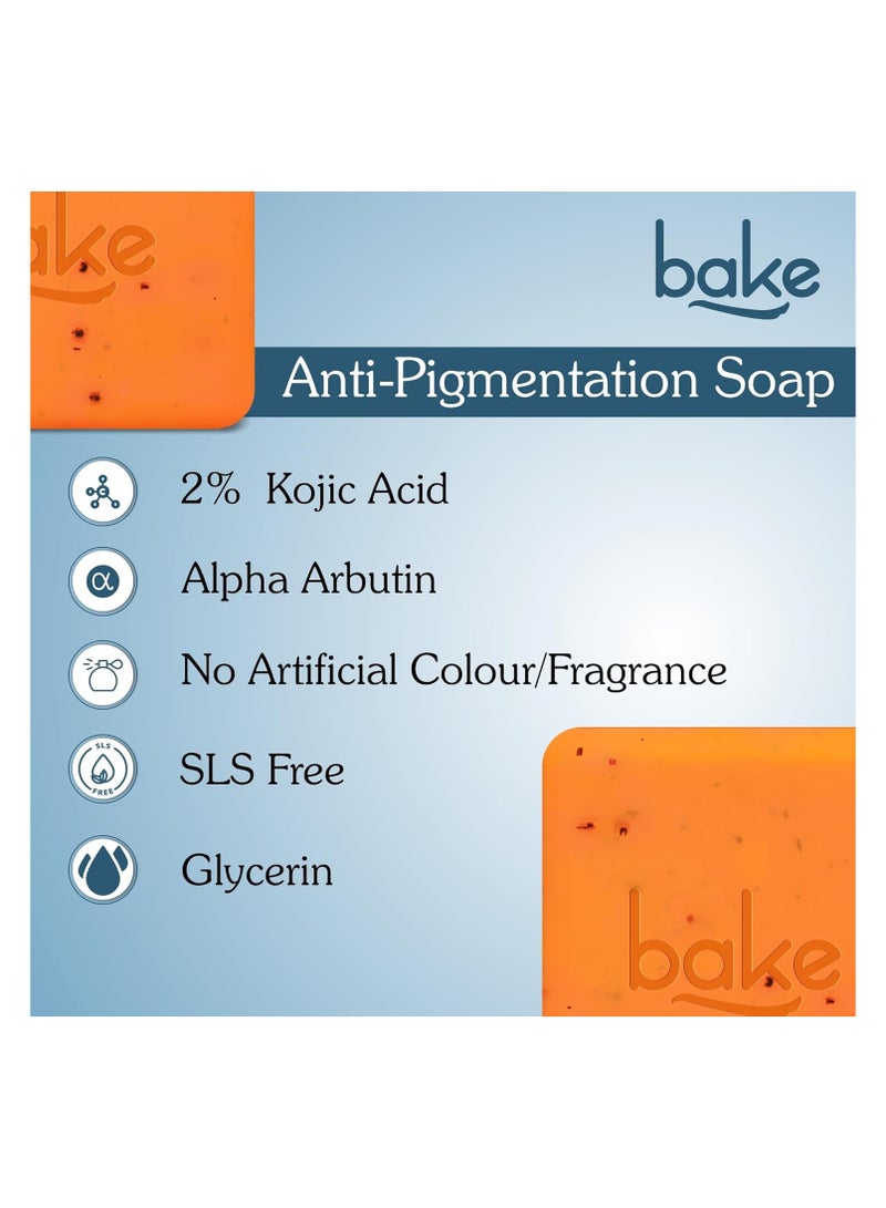 BAKE 2% Kojic Acid Scrub Treatment Soap (200 Gms) for Pigmentation, Dark Spots, Tan Removal, Brightens Underarms | With Alpha Arbutin, Lactic Acid & Niacinamide | Soap for Women & Men | 100g x 2 - Image 4