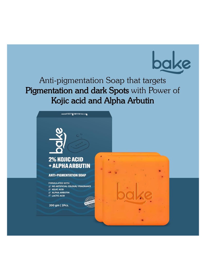 BAKE 2% Kojic Acid Scrub Treatment Soap (200 Gms) for Pigmentation, Dark Spots, Tan Removal, Brightens Underarms | With Alpha Arbutin, Lactic Acid & Niacinamide | Soap for Women & Men | 100g x 2 - Image 5