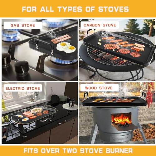 CukAid Non-Stick Aluminum Stove Top Flat Griddle, Warp-Resistant Double Burner Griddle Pan for Glass and Gas Stove, Great for Breakfast and Camping Indoor or Outdoor Size 17" x 10.5" - Image 4