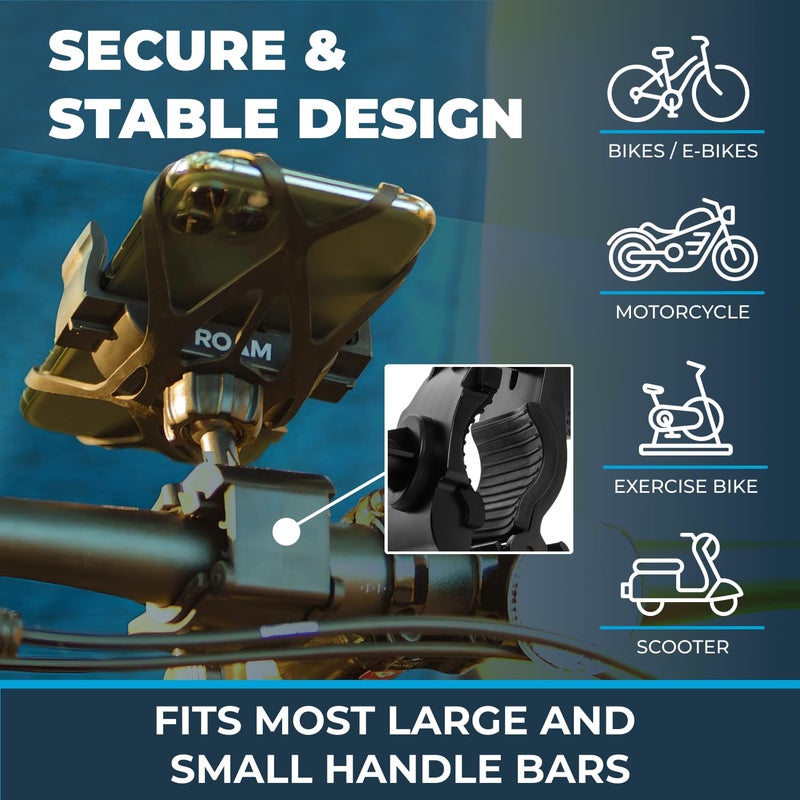 Roam Universal Black Net Bike Phone Mount Holder, 360Â° Rotation Hands Free Cell Navigation System for Motorcycle eBike Dirt Road Cruiser Scooter Jogging Stroller, Adjustable Up to 3.6" W x 7" L - Image 3