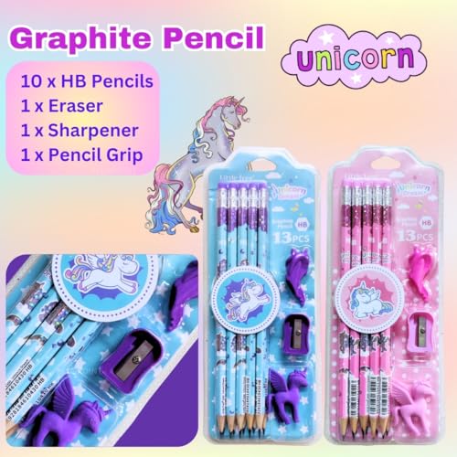 PLUSPOINT 26 Pieces Unicorn Pencils for Girls, 20 Unicorn Pencils with 2 Erasers 2 Grips 2 Sharpeners Colorful Kids Pencils Cute Unicorn School Supplies for Classroom Reward Party Favor (unicorn) - Image 5