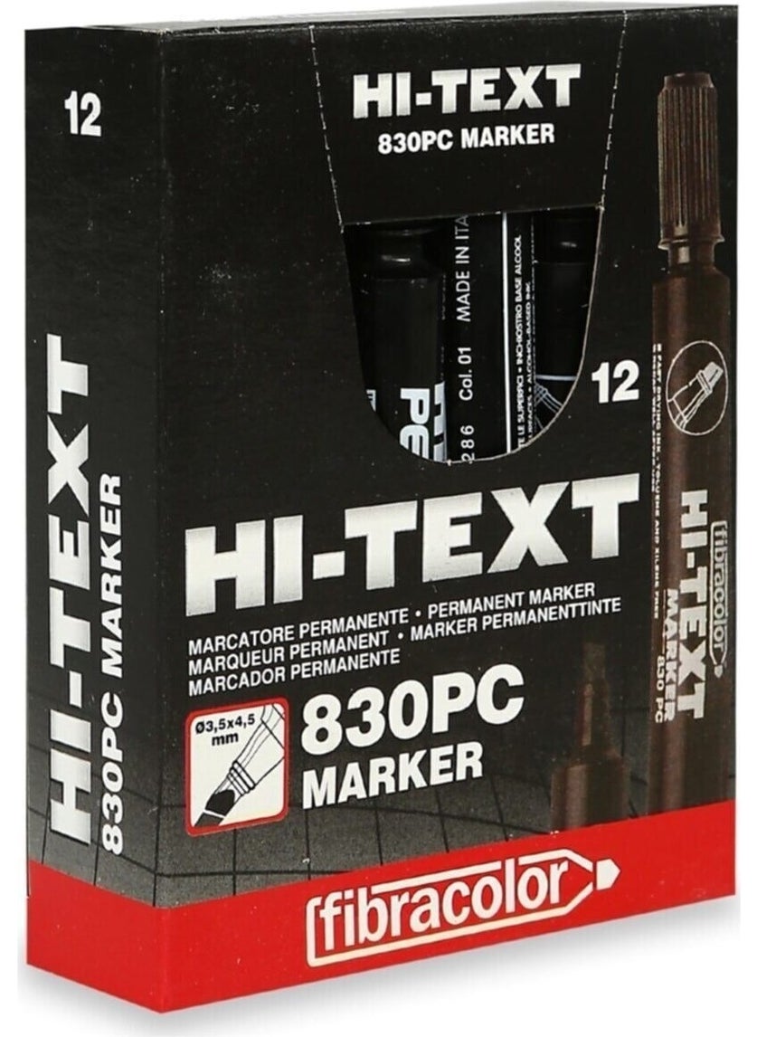 Fibracolor Hı-Text Round Tip Marker Box Pen 830 Pb Black 12 Pcs 