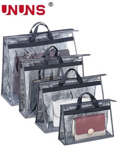UNUNS 4 Packs Handbags Dust Bags, Clear Handbag Storage, Purse Storage Organizer for Closet, Purse Cover Hanging Closet Organizer with Zipper and Handles, Grey  - Image 1