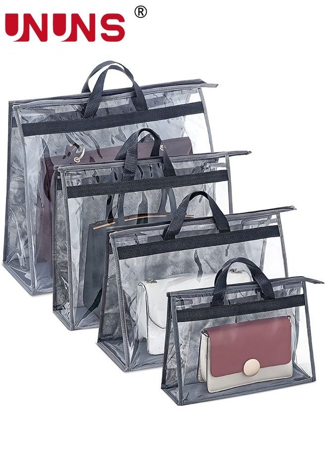 UNUNS 4 Packs Handbags Dust Bags, Clear Handbag Storage, Purse Storage Organizer for Closet, Purse Cover Hanging Closet Organizer with Zipper and Handles, Grey  - Image 1