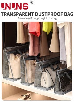 UNUNS 4 Packs Handbags Dust Bags, Clear Handbag Storage, Purse Storage Organizer for Closet, Purse Cover Hanging Closet Organizer with Zipper and Handles, Grey  - Image 2